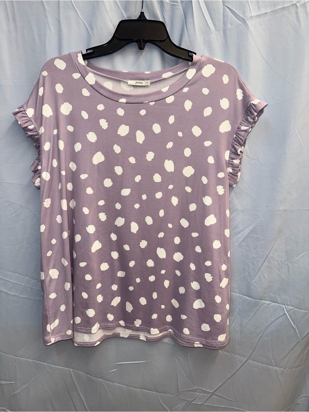 JODIFL Lavender Polka Dot Ruffle Sleeve Top